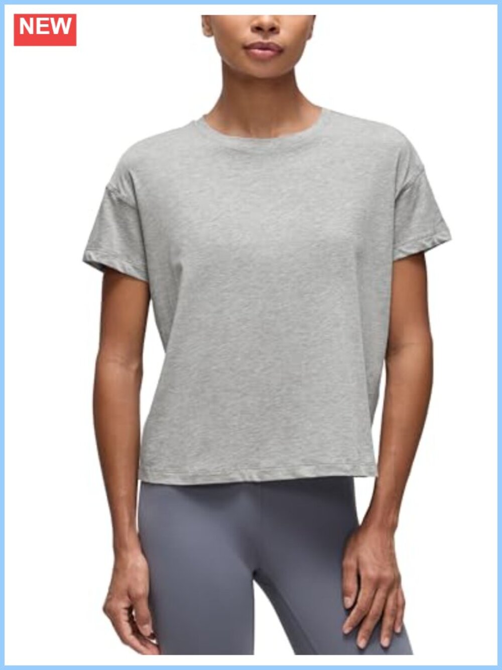 CRZ YOGA Pima Cotton Crewneck T-Shirt, Relaxed Fit, Hip Length, Short Sleeve